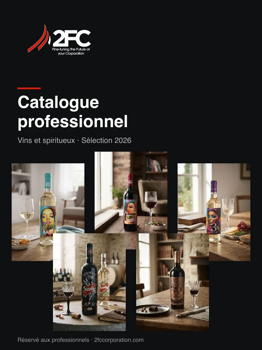 Couverture du catalogue professionnel vins et spiritueux de 2FC